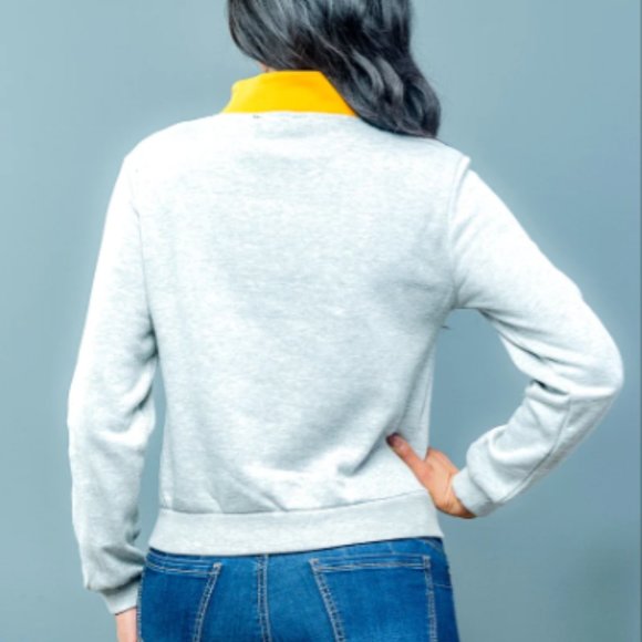 Colorblock Front Zipp Neckline Pullover Sweatshirt - Picture 3 of 4